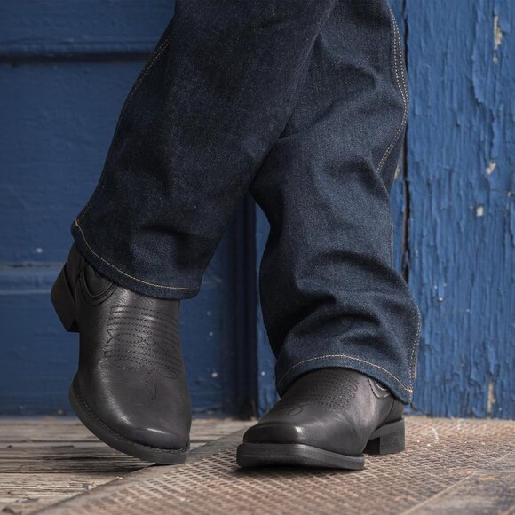 ⚡Men\'s Black Ankle Cowboy Boots Square Toe Chelsea Casual Retro Stylish Boots